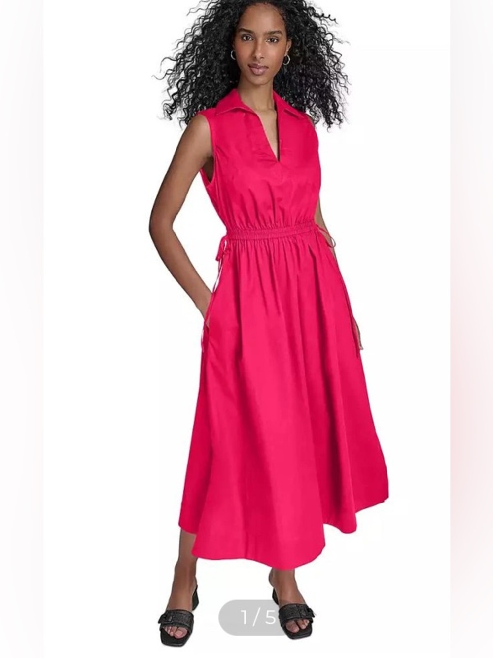 NEW Calvin Klein Open Back Cotton Drawstring Sleeveless Midi Dress Coral 16